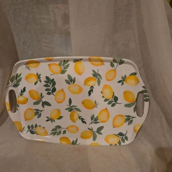 SOUTHERN LIVING MELAMINE 8 SALAD/DESSERT PLATES 2 TRAYS 6 DIPPING BOWLS LEMON